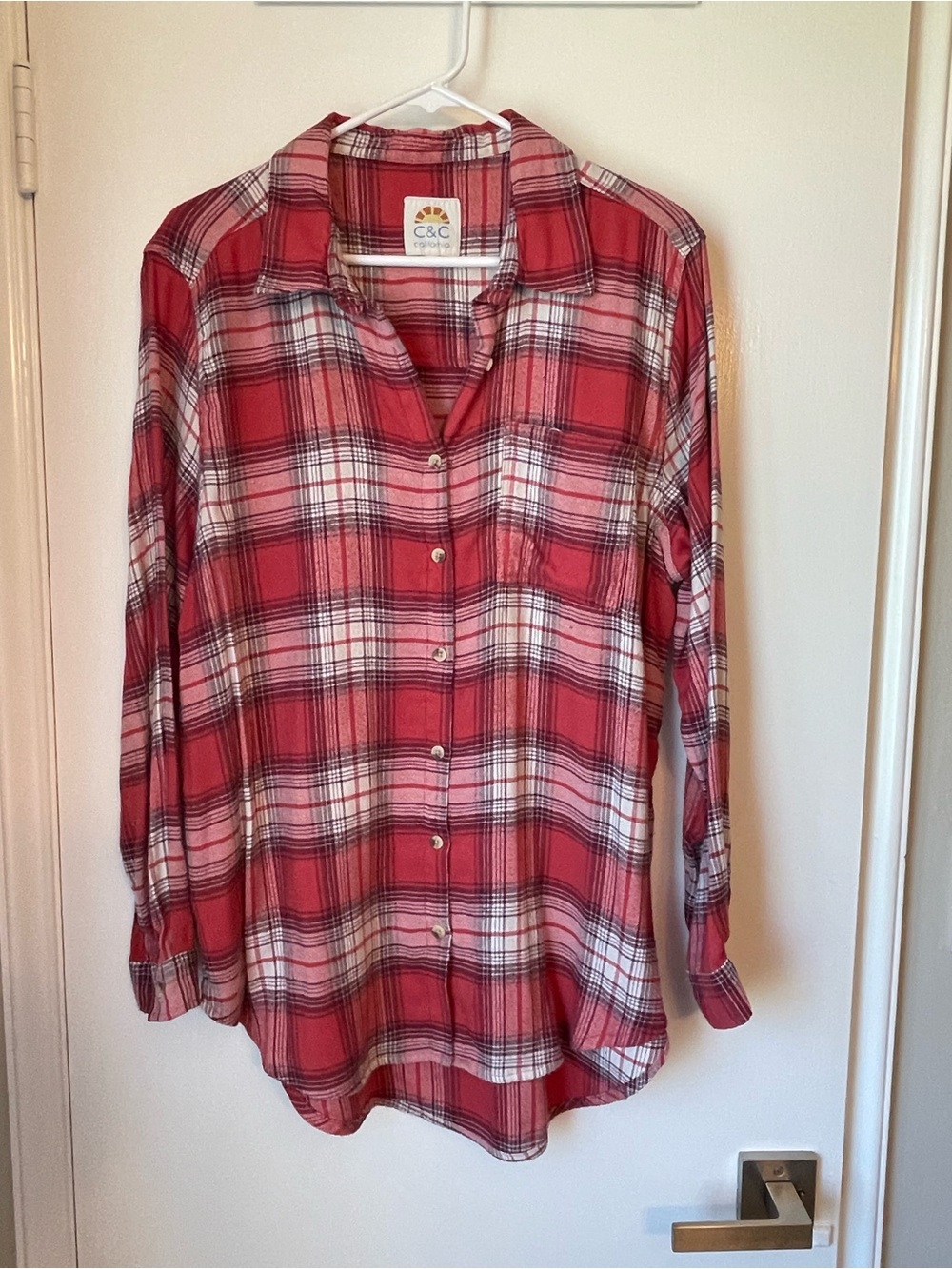 C&C California Red and White Plaid Button-Front Shirt